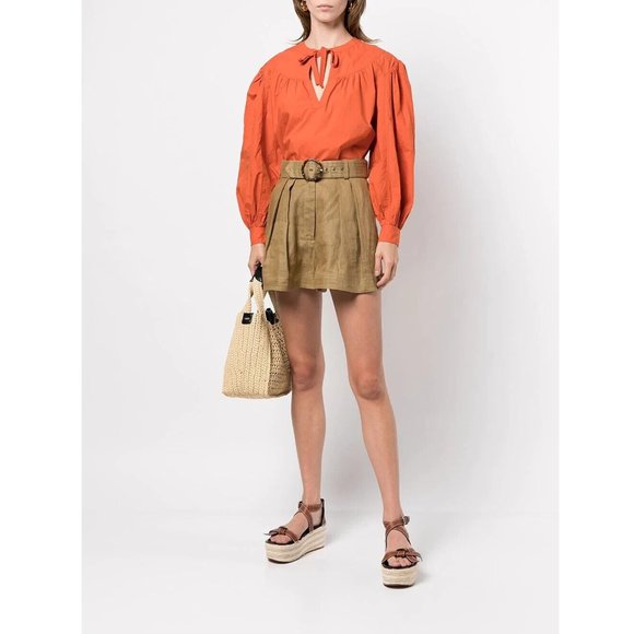 Ulla Johnson Delaney Blouse Top Billowing Long Sleeves Orange Cotton M-8